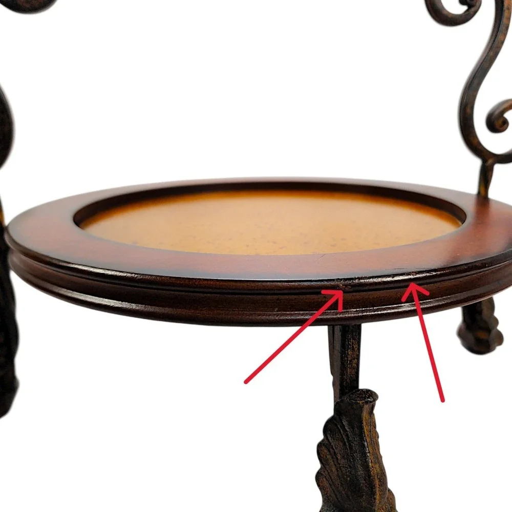 Vintage Wood Round Centerpiece Tray with Metal Handle